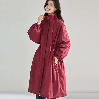 秋冬新白鹅绒风衣式韩版超宽松抽绳收腰羽绒服长款外套女22466