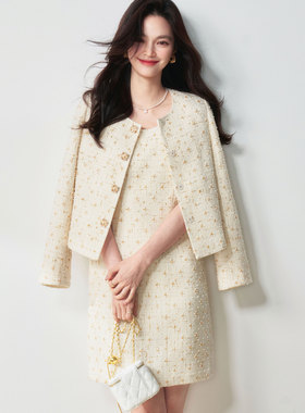 25秋季法式千金感羊毛重工钉珠小香风外套连衣裙套装15996+15997