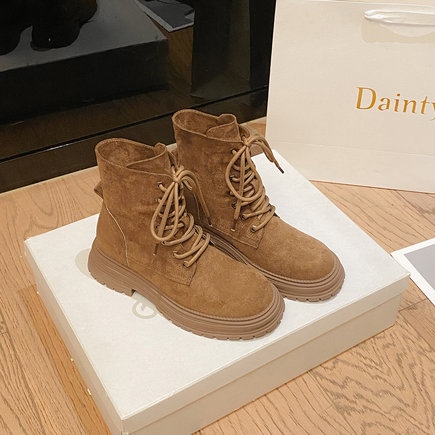 复古棕小码3332马丁靴女2025新黄色厚底短袖系带大黄靴