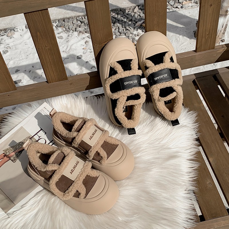 一三良品冬季新款松糕厚底隐形增高小码3233大头魔术贴保暖面包鞋