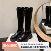 一三良品小码 3233不过膝长筒靴厚底增高百搭高筒V口软底骑士靴女