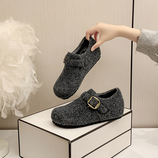 女 软底复古毛毛鞋 一三良品秋冬一脚蹬小码 3332隐形增高包头勃肯鞋