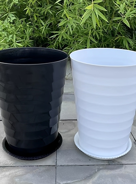 家用特大号黑白色螺纹金钱树花盆客厅树脂植物阳台简约塑料盆轻奢