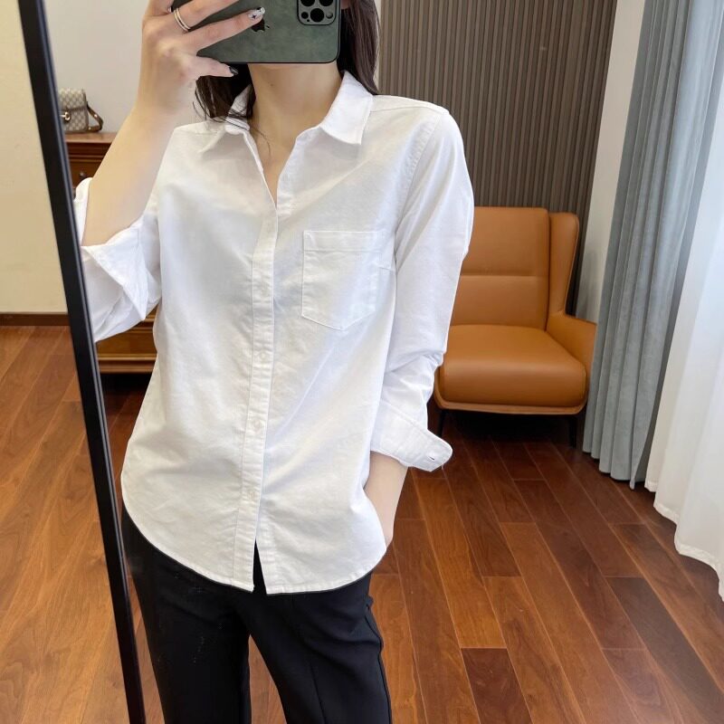 LILY MOST白色衬衫女2023年春秋新款法式POLO领高端全棉长袖衬衫