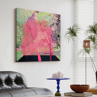 《绯影绮境》现代简约法式奶油风客餐厅粉色多巴胺轻奢大幅挂画