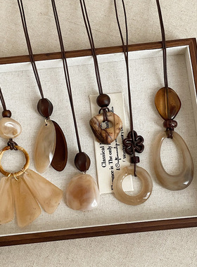 简约设计感几何树脂晕染吊坠长款项链女气质时尚潮流百搭毛衣链