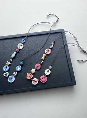 小清新可爱贝壳海星爱心纽扣项链