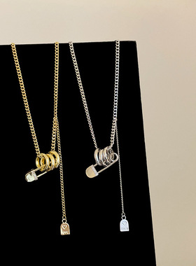 设计感三环别针吊坠项链女小众独