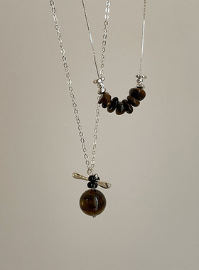 简约高级感虎眼石吊坠项链女复古