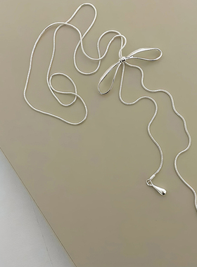 简约蝴蝶结抽拉式长款项链女韩国