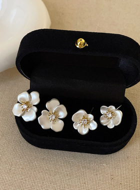 轻柴夫奢感白色滴油花朵耳钉女简约个性时尚精致潮流百搭耳环耳饰