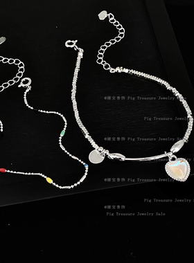 彩色爱心吊坠纤细手链女简约高级
