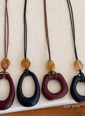 新中式几何水滴形吊坠项链女复古波西米亚度假风长款毛衣链配饰品