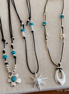 时尚简约镂空芒星吊坠项链女甜美气质花朵颈链锁骨链毛衣链配饰品