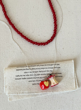 小众设计感立体苹果红色串珠叠戴