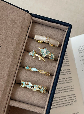 简约甜美滴油花朵开口戒指女小众