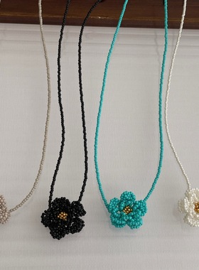 海边度假风米珠串珠花朵双层项链时尚优雅甜美小香风高级锁骨链女