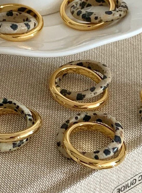 斑点石双层交错金属戒指女复古轻