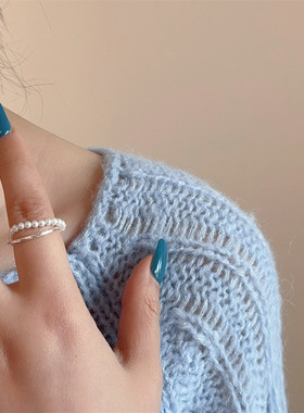 简约双层素圈珍珠戒指女时尚气质