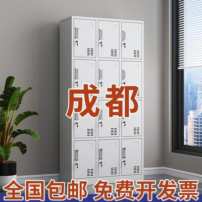 成都12门鞋柜工厂车间用多格储物柜员工碗柜带锁宿舍铁皮柜更衣柜