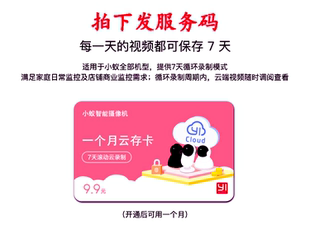 小蚁摄像机云蚁摄像机云存储卡云 7天30天循环录像年卡拍下发云码