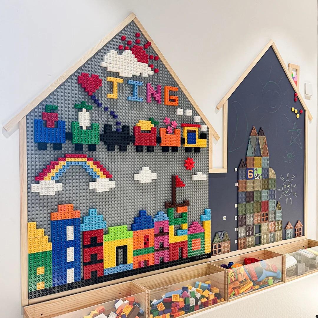 双层磁性黑板墙贴积木墙二合一磁力墙儿童家用可擦宝宝涂鸦画画墙学生教学孩子写字板造型磁吸装饰白板备忘板