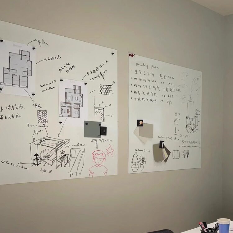 双层磁性白板墙贴办公投影学习黑板贴可擦哑光画板家用儿童教学粘客厅无尘写字板磁力软白板磁吸多功能工作墙
