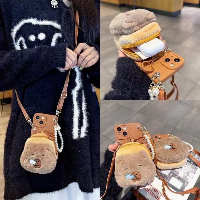 适用荣耀400秋冬毛绒斜挎零钱包