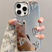 手机壳s23ultra新款 s21fe创意补妆镜note10 亚克力s20软note5个性 电镀爱心镜面适用三星s24 A34女款 a52s潮A22