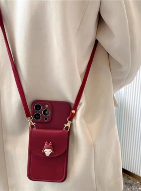 酒红泡泡女孩卡包适用vivox90手机壳x60t小众x50pro+卡通x21ia女潮x27可爱x23x30创意x9sp硅胶T1挂绳vivoT2x