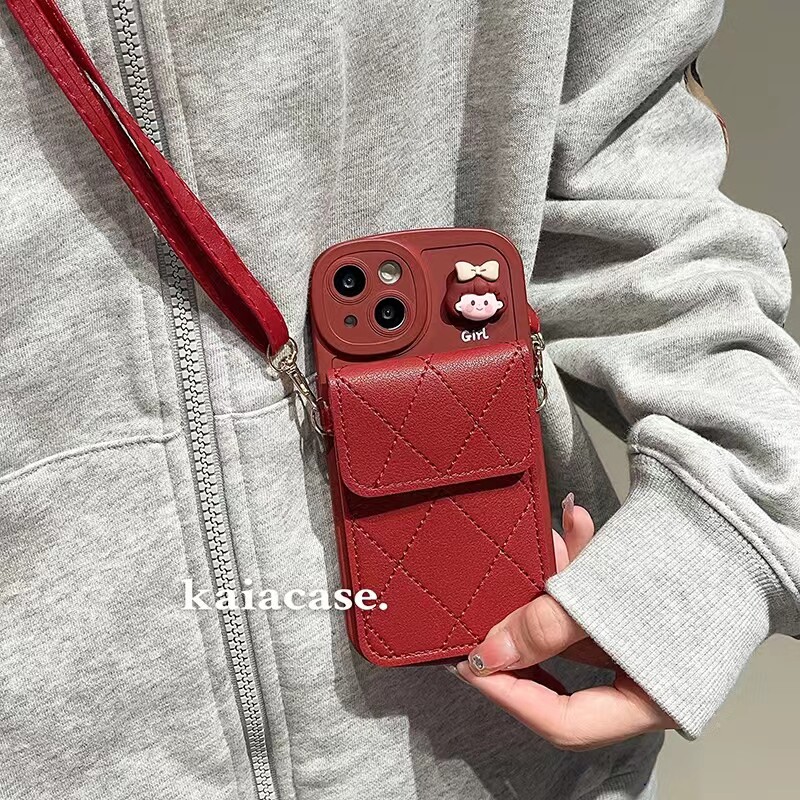 vivo小众高级红色斜挎卡包手机壳