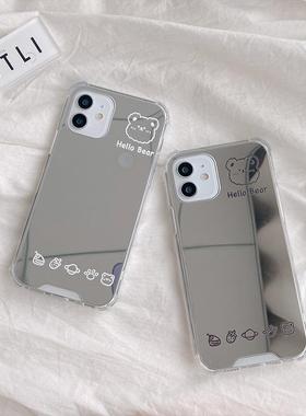 小熊镜面适用一加10pro手机壳1加9RT补妆镜1+7tpro小清新oneplus8简约创意1+6t小众新款5T软硅胶R女潮防摔套