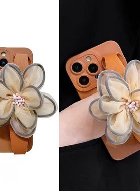 夏季新款橙色纱花腕带适用vivoiQooz9turbo手机壳iQOOU5全包neo7新款2024奢华iQ0012/11/10可斜挎u3x高级z1套