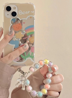 韩风可爱小熊花朵镜面一加Ace手机壳1+10pro链条挂绳1加8T卡通少女9RT全包9pro软硅胶1加6T补妆镜子7tpro防摔