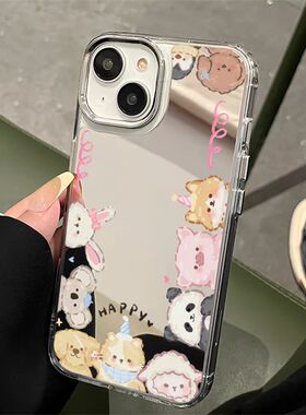 趣味油画围边小动物镜面适用一加13手机壳Ace2女2025新款1加9RT补妆镜11r高级10pro可爱Oneplus8小众创意1+6t