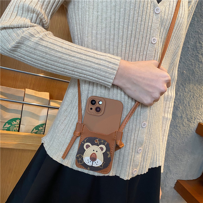 vivo斜跨狮子皮质零钱卡包手机壳