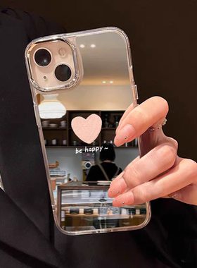 小众油画粉爱心镜面适用OPPOreno14手机壳k12plus补妆镜Findx8s+简约高级k11x硬壳reno2z/4se少女心k10A9外壳