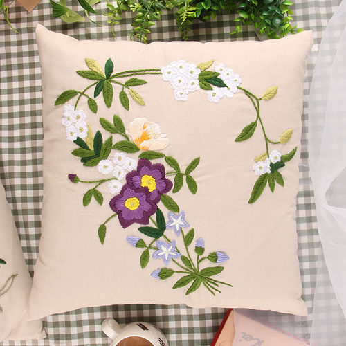 diy自绣花棉布沙发抱枕靠枕