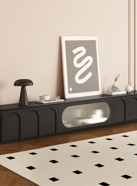 曼芭普 客厅电视柜简约现代茶几组合法式轻奢落地2.4米黑色地柜