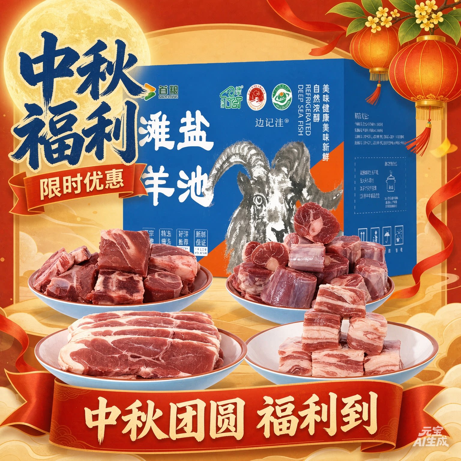 宁夏盐池滩羊礼盒羊蝎子 羊腿肉 羊腱子组合礼盒装中秋福利定制