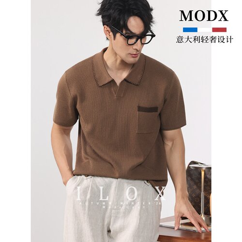 MODX意大利莫瑞老钱竖琴纹理短袖POLO衫男夏季休闲凉感T针织短袖