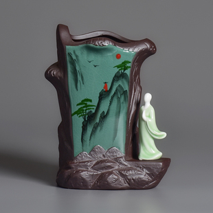 中国风盆景盆陶瓷花盆绿植青瓷手绘紫砂古典意境客厅桌面造景花盆