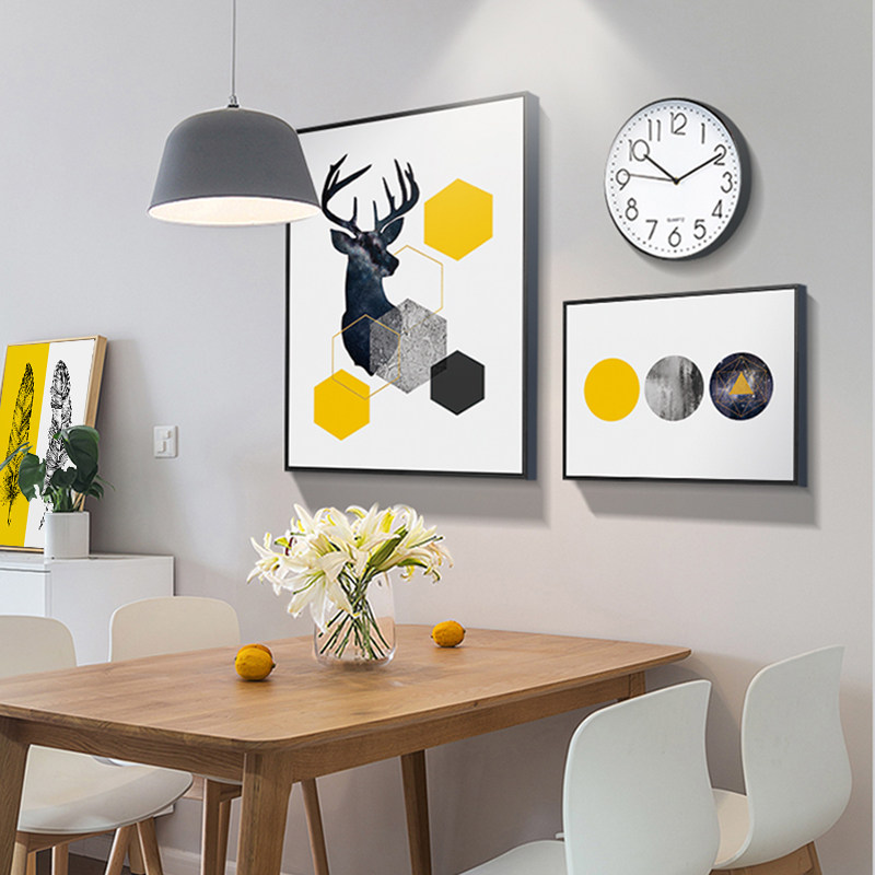 北欧麋鹿装饰画福禄高升发财鹿餐厅墙壁挂画几何线条简约抽象个性