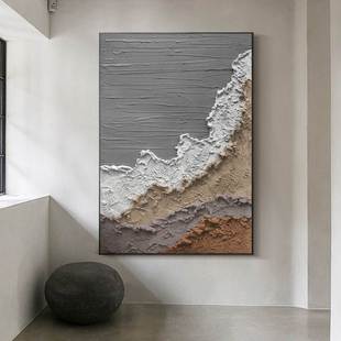 饰画玄关过道立体壁画 现代简约手绘肌理油画侘寂风挂画抽象客厅装