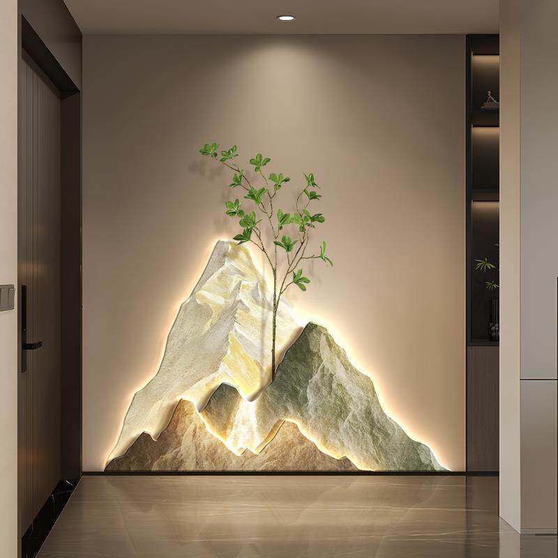 背有靠山玄关装饰画轻奢高档走廊尽头挂画入户门客厅山水发光壁画