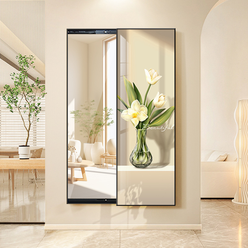 小清新绿植推拉全身镜子装饰画隐藏式入户门玄关挂画试衣镜子画