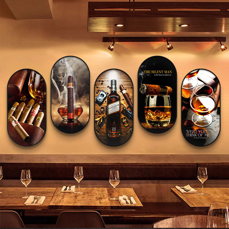 酒吧挂画 画美式工业风覆古烟酒行威士忌夜店发光画 画雪茄吧墙面