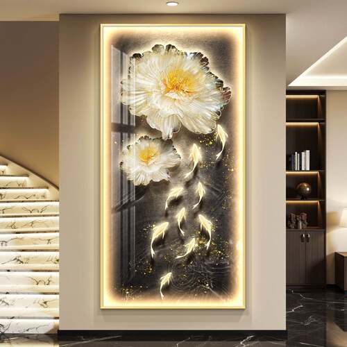 九鱼图轻奢LED灯入户玄关装饰画走廊过道挂画壁画简约现代高级感