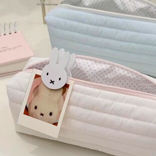 ins奶油波点软绵绵笔袋小众纯色学生高颜值多功能文具收纳铅笔袋