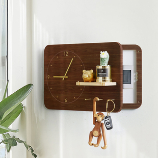木工小舅 北欧时钟款电表箱木质 胡桃色强电箱遮挡装饰画可定制